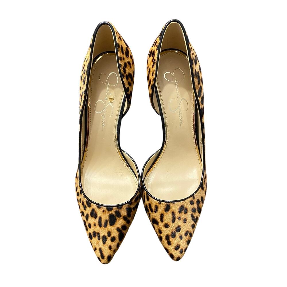 Jessica Simpson Livvy Leopard Cow Hair D’Orsay Pointed Toe Pump 10M Office Siren
